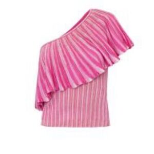 Paola Bernardi one shoulder lurex knit pink top size small